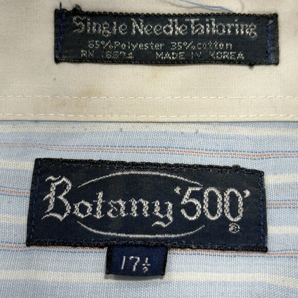 Vintage 80's Blue & White Striped Button Up Short Sleeve XL Shirt By Botany - Picture 5 of 11